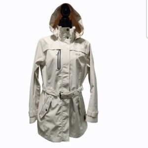 JACK WOLFSKIN Long Off-White Hooded Belted Trench Coat (XL)